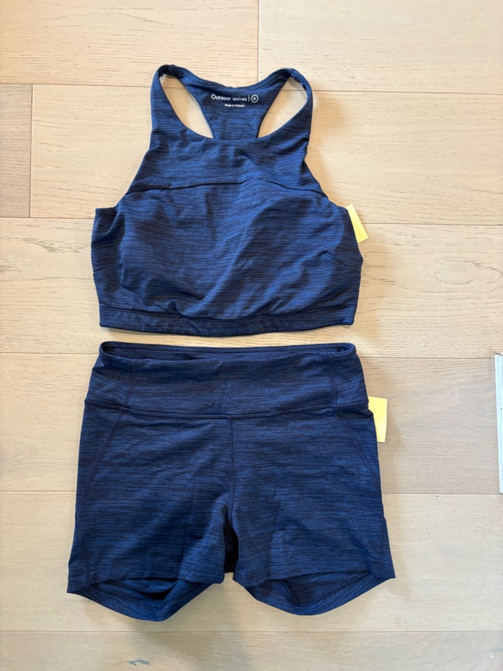 Outdoor Voices Navy workout sports Bra and Shorts Set